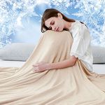 Luxear Cooling Blanket for Summer, Throw Blanket With Arc-Chill Technology Keep Cool For Sofa Bed, Comfort Soft Nap Blanket Fabric Breathable Adult Baby Children Pet Dog, 130 x 170 Cm, Beige