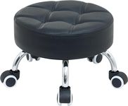 CRAFTSPEN Heavy Duty Rolling Ottoman Stool with Wheels – 360° Swivel Low Height Round Seat, Thick Cushion, 130 Kg Capacity – Garage, Kitchen, Home, Office Living Room (Black)