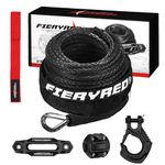 FIERYRED 8500 lbs Synthetic Winch Rope Cable Kit 3/16" 50FT Black Winch Rope with Winch Stopper Forged Hook Fairleads Black Winch Line Cable Kit for 4WD Off Road ATV UTV SUV