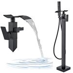 Gmusre Freestanding Bathtub Faucet Tub Filler Matte Black Floor Mount Waterfall Spout Single Handle Standing High Flow Shower Faucets with Handheld Shower