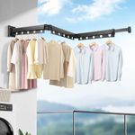 HOME CUBE Foldable Wall Mounted Clothes Drying Rack with 15 O-Shaped Holes, Laundry Drying Rack Adjustable Hidden Folding Clothing Rack for Balcony Laundry Bathroom Space Saver Clothes Rack - Black