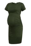 Smallshow Women's Maternity Dress Short Sleeve Ruch Pregnancy Clothes Summer Medium Army Green