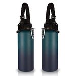 Volhoply Insulated Water Bottles Bulk 2 Pack, 40 oz Stainless Steel Sports Bottle with Paracord Handle & Spout Lid, Reusable Double Walled Vacuum Travel Thermos for Adults Hiking(Dark Night,2 Set)