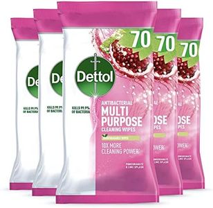 Dettol Antibacterial Multipurpose Cleaning Disinfectant Wipes, Pomegranate, Multipack Of 5 X 70, Total 350 Wipes