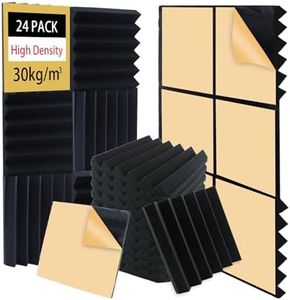 Self-Adhesive Sound Proof Panels, 24 Pack Wedge Acoustic Foam 12'' x 12'' x 2''High Density Absorbing Insulation on Wall Door Floor Ceiling