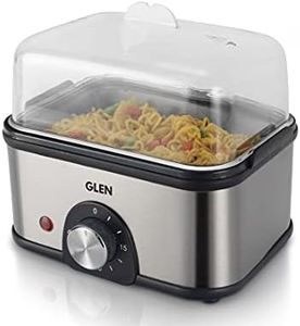 Glen 3 in 1 Electric Multi Cooker | Egg Boiler - Steam | Cook & Boil - 45 Minutes Timer | 350W Boil 8 eggs at a time -non stick heating plate 2 food/egg trays for cooking at 2 levels(SA3035MC) Plastic