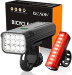 KELNOW Bike Lights for Night Riding, 12000 Lumen 12 LED 13800 mAh 60H Runtime Super Bright Aluminum Bicycle Light Front and 40H Runtime Taillight, IPX6 USB Rechargeable LED Headlight Rear Light Adult