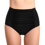 Joweechy Womens High Waisted Bikini Bottoms Retro Tummy Control Swim Shorts Swimming Briefs Swimwear l,Black