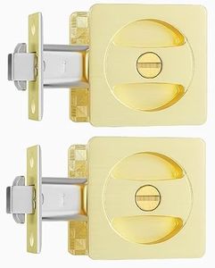 Leydebong 2 Pack Gold Privacy Sliding Door Lock Square Contemporary Pocket Door Hardware Pocket Door Lock Flush Pocket Door Lock for Bed/Bath/Barn Invisible Recessed Door Lock, Finish in Satin Brass
