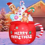 Christmas Inflatable Outdoor Decorations 6FT Gingerbread Inflatables Christmas Blow Up Gingerbread Man Hot Cocoa Mug Candy Cane Yard Decor with Led Lights Xmas Holiday Garden Lawn Outside Decor