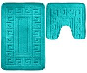 Vingardium Leviosa VL 2 Piece Greek Bath Mat Non Slip and Highly Absorbent Bath Mat 100% Polypropylene Washable Pedestal Bathroom Mat Rug (TEAL)