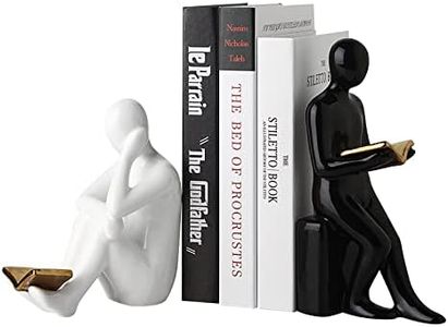 TOPSKY Modern Home Decor Accents Ceramic Bookends, Reading Statues, Book Sculpture, Book Statue, Book Figurine, Statue Art Sophisticated Decor for Shelves and Home (Black&White)