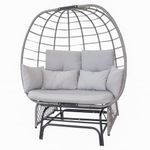 Sunnydaze Double Outdoor Egg Chair with Legs - 2-Seat Glider Rocking Egg Chair with Cushions and Pillows - Gray