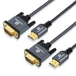 Thsucords HDMI to VGA Cable 3.3FT 2 Pack(1M). Gold Plated Braided HDMI to VGA Adapter Cable (Male to Male) for Computer, Desktop, Laptop, PC, Monitor, Projector