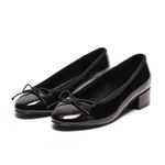 Women Ballet Pumps Round Toe Low Block Heel Slip on Ballerinas Walking Dating Party Daily Dress Shoes with Bow - Black Size 8.5