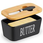 Ceramic Butter Dish with Lid and Knife, Airtight Black Butter Container, Butter Holder for Butter Storage, Butter Keeper for Countertop, Perfect for West or East Coast Butter (Black)