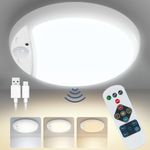 DEEPLITE Rechargeable Ceiling Light Battery Operated Motion Sensor Ceiling Light with Remote, Wireless LED Shower Light, 3 Colors,Timming,10000mAh Crodless Closet Lights for Bathroom Stairs Hallway