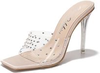 Cape Robbin Brisa Stiletto High Heels for Women - Rhinestone Clear Heels for Women - Slip On Womens Sandals with Transparent Stiletto Heels - Women's Dress Shoes with Sexy Open Toe - Nude Size 11…