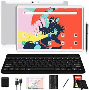 𝟮𝟬𝟮𝟒 𝗟𝐚𝐭𝐞𝐬𝐭 Tablet 10.1" Octa-Core Android 11 Tablet, 64GB Storage Tablet with Keyboard, Stylus, Dual 13MP+5MP Camera, WiFi, Bluetooth, GPS, 512GB Expand Support, IPS Full HD Display(Sliver)