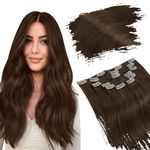 Ugeat Clip in Hair Extensions Remy Human Hair Chocolate Brown Hair Extensions Clip in Thick End Full Head Set 20 Inch 120g/7pcs