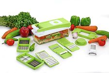 Signoraware BPA Free Plastic 14 in 1 Vegitable Dicer with stainless steel Blades | Push Button For Easy Cleaning | Non Skid Grip | Perfect for Dicing, slicing, Grating fruits & veggies (Green)