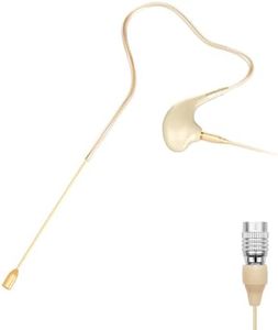 KIMAFUN Headset/Headworn Microphone Single Earset Ear-Hook Over Ear Hanging Condenser Mic Compatible with Audio Technica Wireless System Bodypack Transmitter, Performance, Theater, Lecture - Beige T4