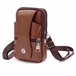 ZIBUYU® Leather Mobile Pouch for Men Magnetic Cover Belt Clip Compatible Mobile Bag for Men Case Mini Crossbody Men Waist Pouch for Mobile Phone Sling Belt Bag Mobile Holster for Men - Brown