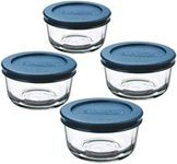 Anchor Hocking 1-Cup Round, Glass Food Storage Containers with Plastic Lids, Blue, Set of 4