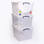 3 x Really Useful Box, 33.5 litres, nestable box with lid, 380 mm x 460 mm x 285 mm, transparent