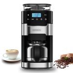 HOMOKUS 10-Cup Coffee Maker with Grinder, Touch Screen, Automatic Brew, Warming Plate, 1.5L Water Tank, Removable Filter