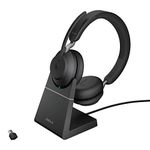 Jabra Evolve2 65 Wireless PC Headset with Charging Stand – Noise Cancelling Microsoft Teams Certified Stereo Headphones With Long-Lasting Battery – USB-C Bluetooth Adapter – Black