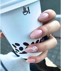 KLOSS BEAUTY Base Pink White Bow press on nails Artificial Nails, Reusable Fake Nails, Set of 22 false nails Universally sized nail extensions for women, Longlasting fake nails with Glue
