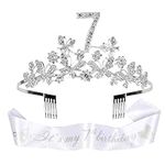 7th Birthday Decorations, 7th Birthday Gifts, Silver 7th Birthday Tiara and Sash, 7th White Satin Sash It’s my 7th Birthday,