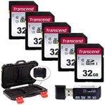 5 Transcend TS32GSDC300S 32GB UHS-I U1 SD Memory Cards + Memory Card Case + CardReader Flash Memory