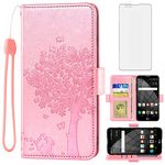 Asuwish Compatible with LG Stylo 2 2+/Stylus 2 Plus/Stylo2 V 2V Verizon Wallet Case and Tempered Glass Screen Protector Flip Wrist Strap Card Holder Cell Phone Cover for G LS775 VS835 Women Rose Gold