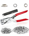 150Pcs 1/2 Inch Grommet Tool Kit, Leather Hole Punch Pliers, Grommets Kit with 150 Metal Eyelets in Silver for Leather, Shoes, Fabric, Belts