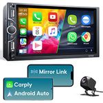 Double Din Car Stereo,Wistrue 2 Din Car Stereo Radio Compatible with Apple Carplay and Android Auto, 7Inch HD Touchscreen AM/FM Car Stereo Radio Bluetooth Mirror Link/AUX/SD/2USB(with Reverse Camera)