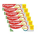 Colgate Total Original Toothpaste (6 x 125 ml), 24 Hour Antibacterial, Complete Protection for Your Whole Mouth, Protects Against Cavities, Contains Fluoride, Strengthens Enamel