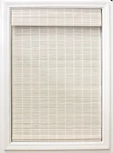 Radiance Cordless Bamboo Roman Shades for Windows - Matchstick Bamboo Blinds for Semi-Private Light Control - Easy to Lift & Fold Up Window Shades - White - 35" W x 64" L - (2215334E)