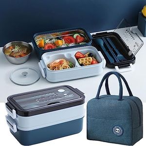 Tohoee Boite Bento Lunch Box 1300ml Boite Repas Box Enfant Adulte Sans BPA avec Bol de Soupe et Couverts et 3 Compartiments Boîte à Lunch Micro-ondables pour Le Pique-Nique l'école Le Travail