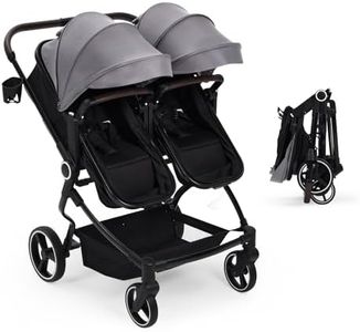 Side by Side Double Stroller for Twins, S600D Lightweight Compact Travel Stroller with High Seats, One-Hand Fold, Adjustable Canopy & Recline, for Infant and Toddler,Light Gray
