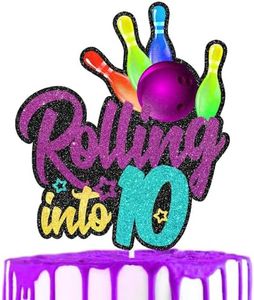 Retro Bowling Cake Topper Bowling Alley Theme Rolling into Happy 10th Birthday Decoration, Kids Sports Bowling Theme Party, Boys and Girls Birthday Party, Game Day Party Decoration. SugarGera