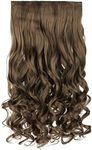 REECHO 20" 1-pack 3/4 Full Head Curly Wave Clips in on Synthetic Hair Extensions HE008 Hair pieces for Women 5 Clips 4.5 Oz Per Piece - Ash Light Brown