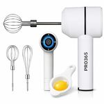 PRO365 Wireless Electric Hand Mixer | 3-Speed Rechargeable Cordless Egg Beater | Portable Handheld Blender with Egg Yolk Separator & 2 Stainless Steel Stirring Mesh for Baking, Coffee & Cooking