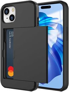 ZUSLAB Case for iPhone 15 Slide Armor Card Holder Protective Shockproof Hard Back Cover for Apple (2023) - Black