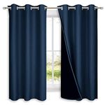 NICETOWN 100% Blackout Curtain Panels, Thermal Insulated Black Liner Curtains for Nursery Room, Noise Reducing and Heat Blocking Drapes for Windows (Set of 2, Navy Blue, 42" Wide by 63" Long)