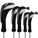 Golf Club Head Covers Woods Driver Fairway Hybrid 3 Set, Headcovers Men Long Neck 1 3 5 7 X Interchangeable Number Tag, Fit Nike Ping Mizuno Titleist 460CC (Black 5 Pack, 1 Driver&2 Fairway&2 Hybrid)