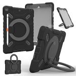 NLR FUN 4-Layer Shockproof Case for iPad Air 2 (9.7-inch) & iPad 6th/5th (9.7-inch iPad 2018/2017) Hybrid Protective iPad Cover with Kickstand/Handle, Pencil Holder, Shoulder Strap (Black)