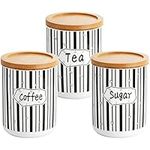 Suwimut Set of 3 Canister Set, 24 FL OZ Airtight Tea Coffee Sugar Storage Pots Jars Kitchen Food Storage with Bamboo Lid for Farmhouse Kitchen Counter Decor