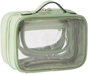 Veki Transparent Makeup bag Double Travel Cosmetic bags Case Waterproof Toiletries Bag Large Capacity Open Storage bag Organizer for Women and Girls, Green, Small, Simple